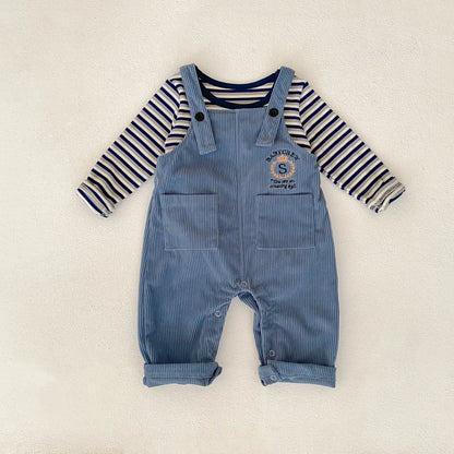 Autumn new 0-3 year old baby clothing, cute boys and girls striped long sleeved top+overalls, sold separately