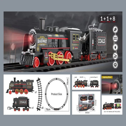 Simulation Classical Steam Train Toy Retro Railway Track Car Set Small Freight Train With Light Music Toys for Kid Birthday Gift